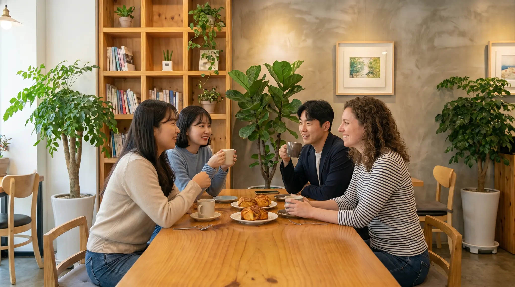 카페에서 온바이브 호스트와 참가자들이 대화하는 모습
